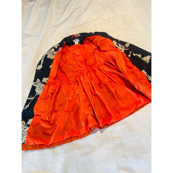 Freeway Floral Embroidered Baby Doll Jacket, Navy With Orange Trim Size Small - Picture 6 of 15